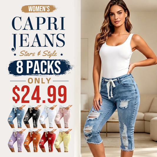 Women's Plus Size Distressed Ripped High-Waisted Capri Jeans