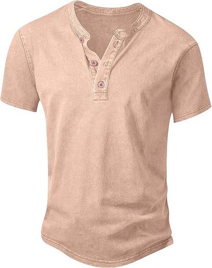 Men’s Vintage Acid-Wash Henley T-Shirt